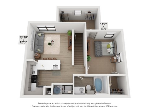a 1 bedroom floor plan with a bathroom and a living room